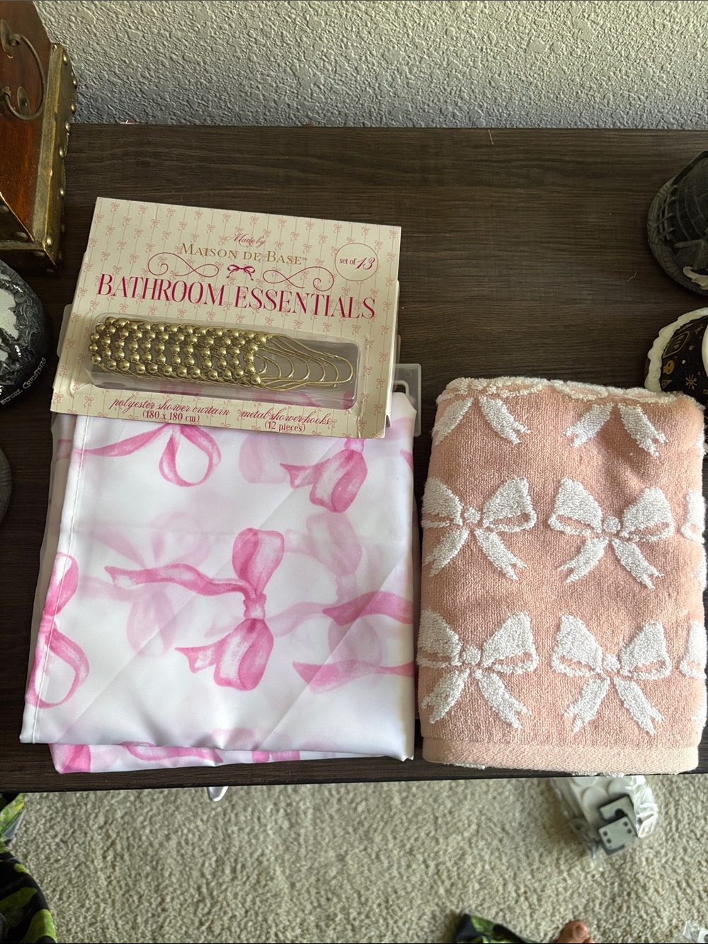 Maison de Base Pink Bow Shower Curtain & Towel Set